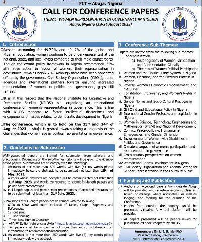 NILDS’ International Conference on Women Representation in Governance: Call for Conference Papers